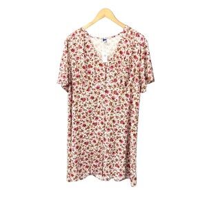 Old Navy Empire Waist Pleated Dress Sz 2X Cream Floral Button Up Cottage Romance